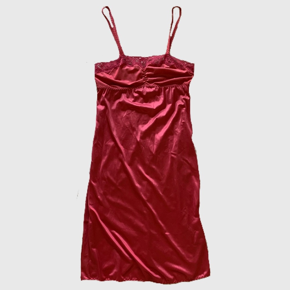 Vintage Kayser Red Satin Lingerie Slip Dress with Lace Trim Size 34